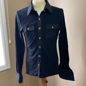 Beautiful Tracy M black blouse with stylish gold tone buttons